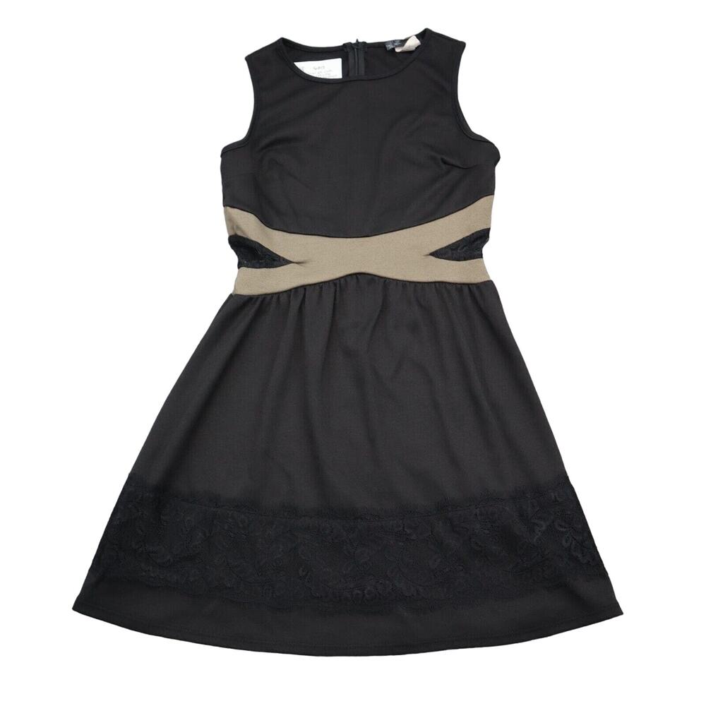 Miin Dress Womens S Black Laced Sleeveless Scoop Neck Back Zip Above Knee Length